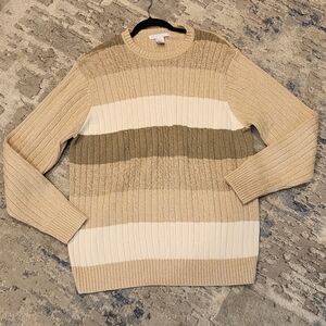 Geoffrey Beene Beige Cable Knit Ribbed Crewneck Sweater Cotton Men's Size XL
